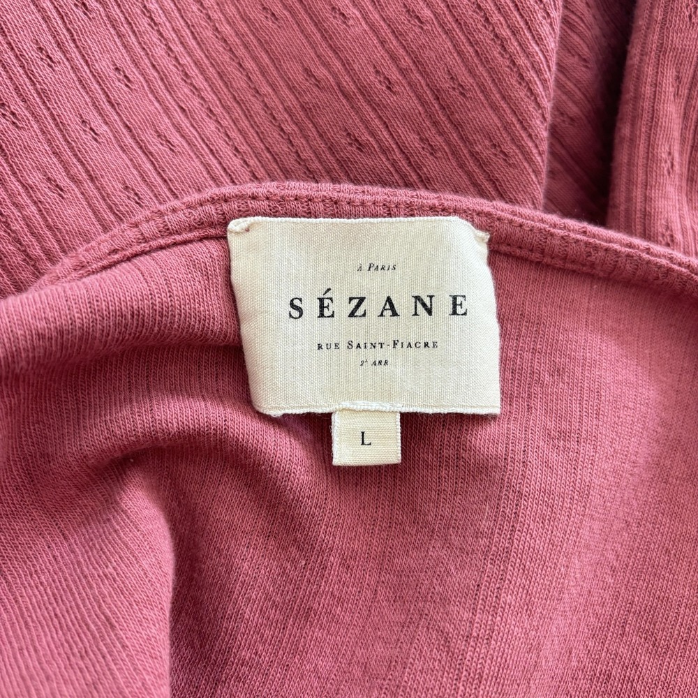 Sezane Crochet Puff Sleeve Tee Top Womens Size L Pink Jersey Feminine Boho - Picture 6 of 9